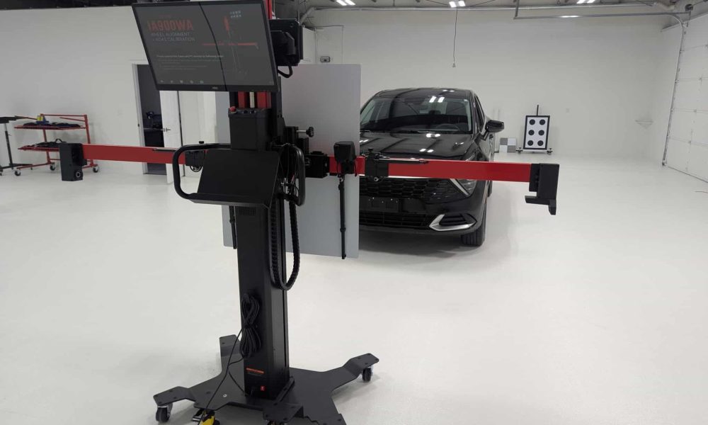 A car getting its front camera calibrated at PACE